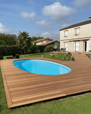 terrasse bois autour d'une piscine à Toulouse