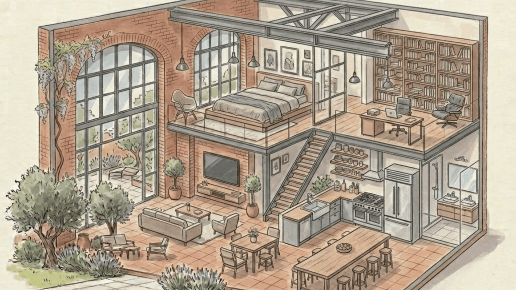 plan rénovation d'un loft à Toulouse